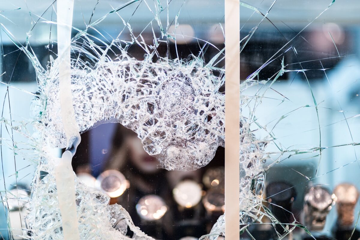 Broken window of a jewellery shop