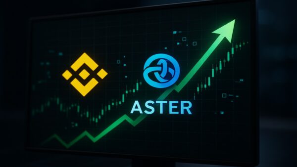 Le logo du token ASTER et de Binance sur un écran de trading, symbolisant les transferts massifs et la rumeur de listing.