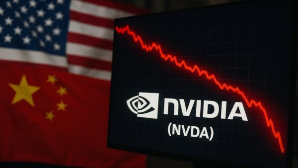 Graphique de la chute de l'action Nvidia (NVDA) en novembre 2025, sur fond de guerre commerciale des puces entre les USA et la Chine.