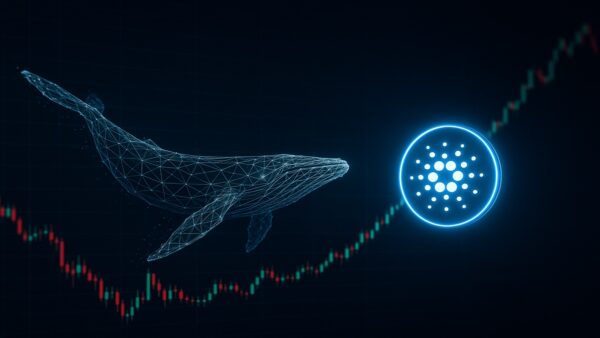 Une illustration d'une "baleine" crypto accumulant des tokens Cardano (ADA), symbolisant les achats massifs.
