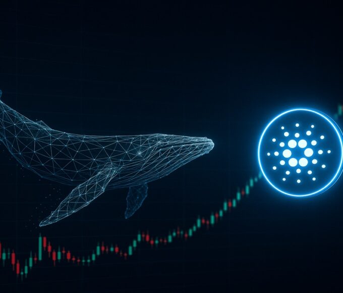 Une illustration d'une "baleine" crypto accumulant des tokens Cardano (ADA), symbolisant les achats massifs.