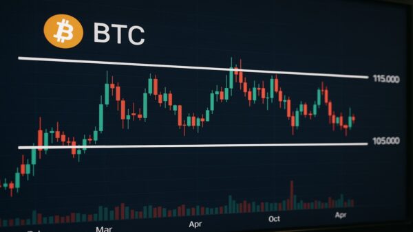 Graphique technique du prix du Bitcoin (BTC) en novembre 2025, montrant le support à 105 000 $et la résistance à 115 000$.