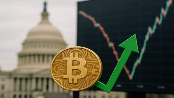 Graphique du Bitcoin (BTC) en novembre 2025, montrant un rebond ("V-shape") après la fin du shutdown américain et le retour de la liquidité (TGA).