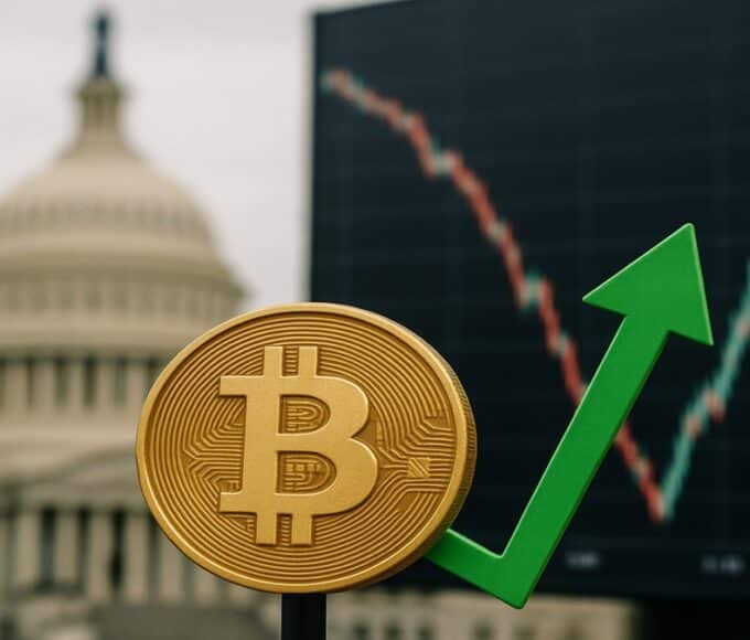 Graphique du Bitcoin (BTC) en novembre 2025, montrant un rebond ("V-shape") après la fin du shutdown américain et le retour de la liquidité (TGA).