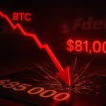 Le prix du Bitcoin chute à 81 000 dollars lors du "Black Friday" crypto de novembre 2025, montrant un graphique en plein crash et des liquidations massives.