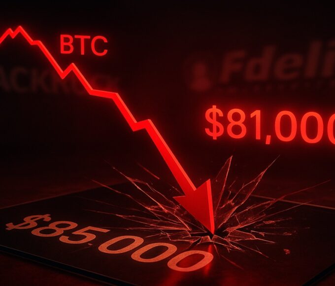 Le prix du Bitcoin chute à 81 000 dollars lors du "Black Friday" crypto de novembre 2025, montrant un graphique en plein crash et des liquidations massives.