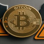 Illustration éditoriale montrant un symbole Bitcoin entouré de panneaux d’avertissement et cadenas, représentant les erreurs à éviter en investissement.