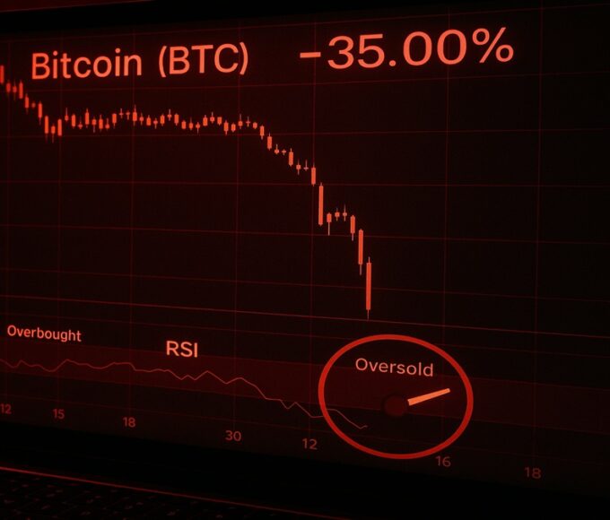 Une photo d'un graphique de trading (29 Nov 2025) montrant le prix du Bitcoin à 90 679 $ et l'indicateur RSI hebdomadaire en zone de survente (oversold), signalant une opportunité d'achat historique.