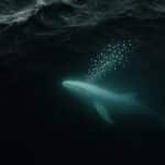 Une photo conceptuelle d'une baleine (whale) accumulant des cryptomonnaies sous un océan agité, symbolisant l'accumulation institutionnelle pendant le crash ("Peur Extrême") de novembre 2025.