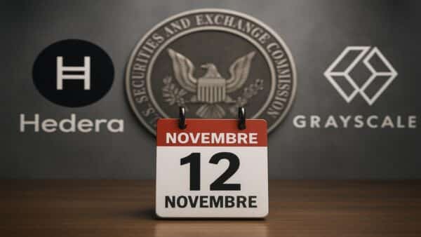 Illustration de la décision finale de la SEC attendue le 12 novembre 2025 pour l'ETF Hedera (HBAR) de Grayscale.