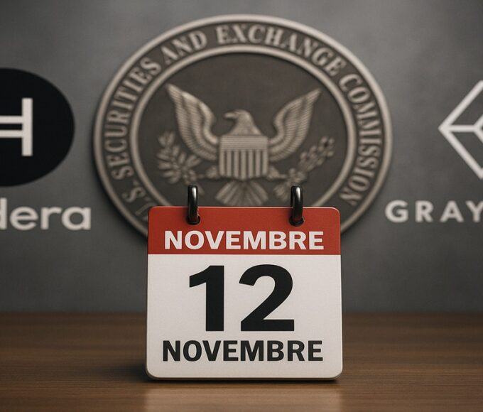 Illustration de la décision finale de la SEC attendue le 12 novembre 2025 pour l'ETF Hedera (HBAR) de Grayscale.