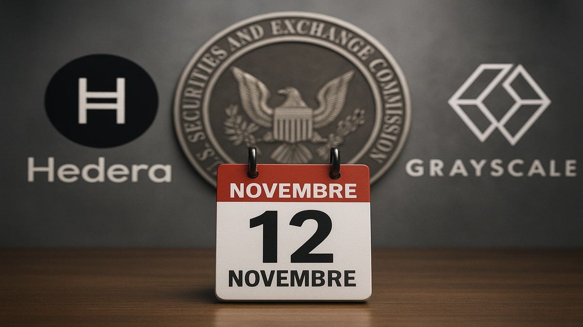 Illustration de la décision finale de la SEC attendue le 12 novembre 2025 pour l'ETF Hedera (HBAR) de Grayscale.