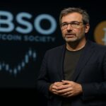 Une photo d'Éric Larchevêque (cofondateur de Ledger) sur scène lors de sa keynote de lancement de "The Bitcoin Society" (TBSO) en novembre 2025.