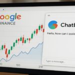 La nouvelle interface de Google Finance en 2025, montrant l'intégration de l'IA, un chatbot financier et des graphiques avancés.