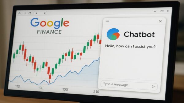 La nouvelle interface de Google Finance en 2025, montrant l'intégration de l'IA, un chatbot financier et des graphiques avancés.