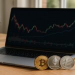 Une photo conceptuelle montrant une pièce de Bitcoin (BTC) au centre, entourée de nombreux logos d'altcoins (Ethereum, Solana, etc.), illustrant le guide des cryptomonnaies alternatives.