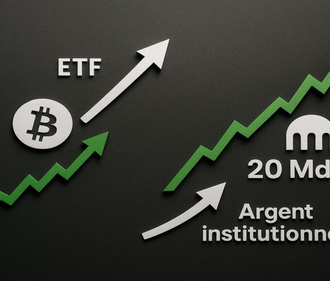 Illustration de la hausse du marché crypto, montrant la valorisation de Kraken à 20 milliards de dollars comme signe de confiance institutionnelle.