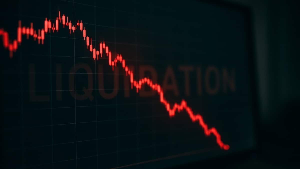 Graphique rouge montrant la chute du marché crypto et la liquidation massive de 1,2 milliard de dollars en novembre 2025.