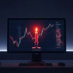 Un investisseur analysant un graphique de marché crypto en baisse (bear market) pour comprendre le cycle.