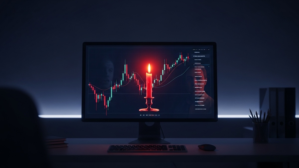 Un investisseur analysant un graphique de marché crypto en baisse (bear market) pour comprendre le cycle.