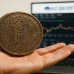 Une photo conceptuelle d'une main tenant une très vieille pièce de Bitcoin (BTC), symbolisant la vente des 11 000 BTC d'Owen Gunden après 14 ans de HODL, transférés vers Kraken en novembre 2025.