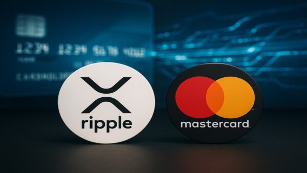 Logos de Ripple et Mastercard, illustrant leur partenariat (Nov 2025) pour utiliser le stablecoin RLUSD pour les paiements par carte.