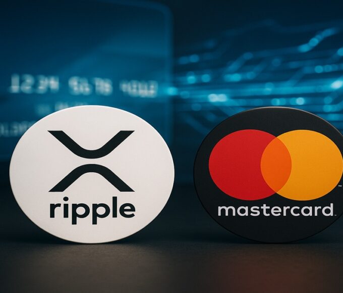 Logos de Ripple et Mastercard, illustrant leur partenariat (Nov 2025) pour utiliser le stablecoin RLUSD pour les paiements par carte.