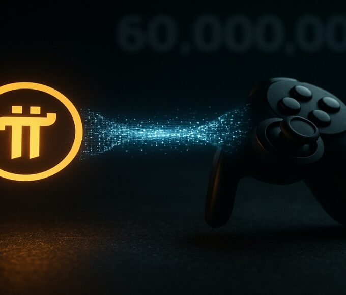 Une photo conceptuelle montrant le logo de Pi Network connecté à un joystick, symbolisant le partenariat avec CiDi Games et les 60 millions d'utilisateurs annoncés en novembre 2025.
