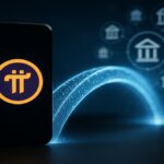 Illustration de Pi Network se connectant au système bancaire mondial via la norme ISO 20022 en 2025.