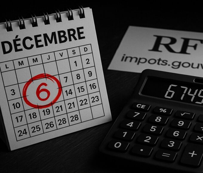 Une photo d'un calendrier montrant la date limite du 6 décembre 2025 encerclée en rouge, rappelant aux contribuables de renouveler leur taux de prélèvement à la source sur impots.gouv.fr.
