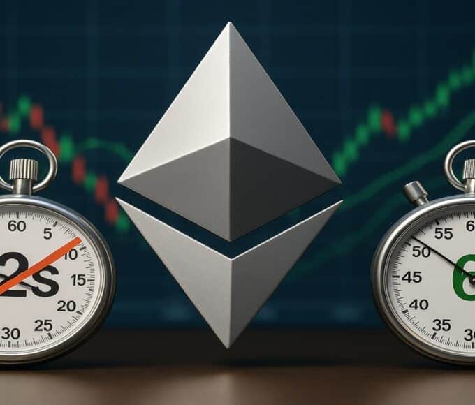 Illustration de l'impact de la mise à jour Ethereum Glamsterdam (réduction du temps de bloc à 6s) sur le prix de l'ETH en 2026.
