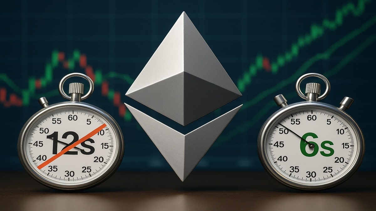Illustration de l'impact de la mise à jour Ethereum Glamsterdam (réduction du temps de bloc à 6s) sur le prix de l'ETH en 2026.