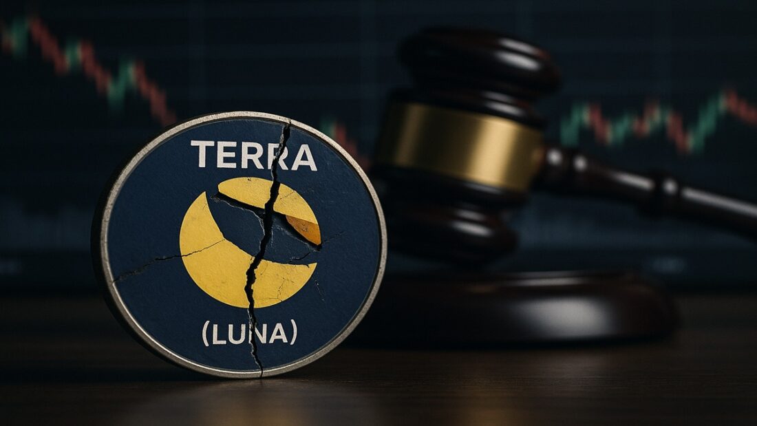 Le logo Terra Luna (LUNA) fissuré, symbolisant l'impact de l'affaire Do Kwon sur le prix en novembre 2025.