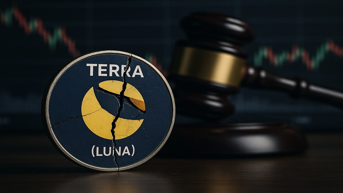 Le logo Terra Luna (LUNA) fissuré, symbolisant l'impact de l'affaire Do Kwon sur le prix en novembre 2025.