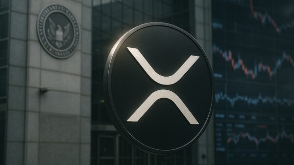 Le logo XRP (novembre 2025) devant des graphiques institutionnels, symbolisant l'impact des décisions ETF sur le prix du Ripple.