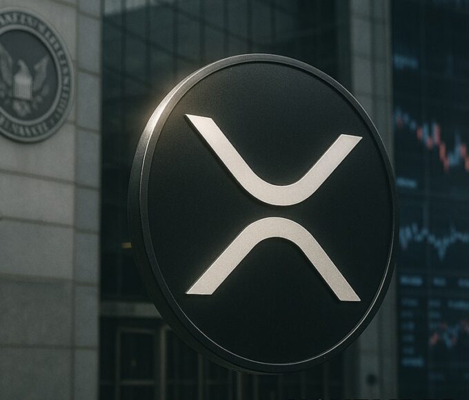 Le logo XRP (novembre 2025) devant des graphiques institutionnels, symbolisant l'impact des décisions ETF sur le prix du Ripple.