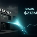 Une photo conceptuelle montrant un laboratoire (Enlivex Therapeutics) connecté à un graphique crypto en hausse (Rain Protocol $RAIN), symbolisant l'investissement de 212M$ de la biotech dans le token en novembre 2025.