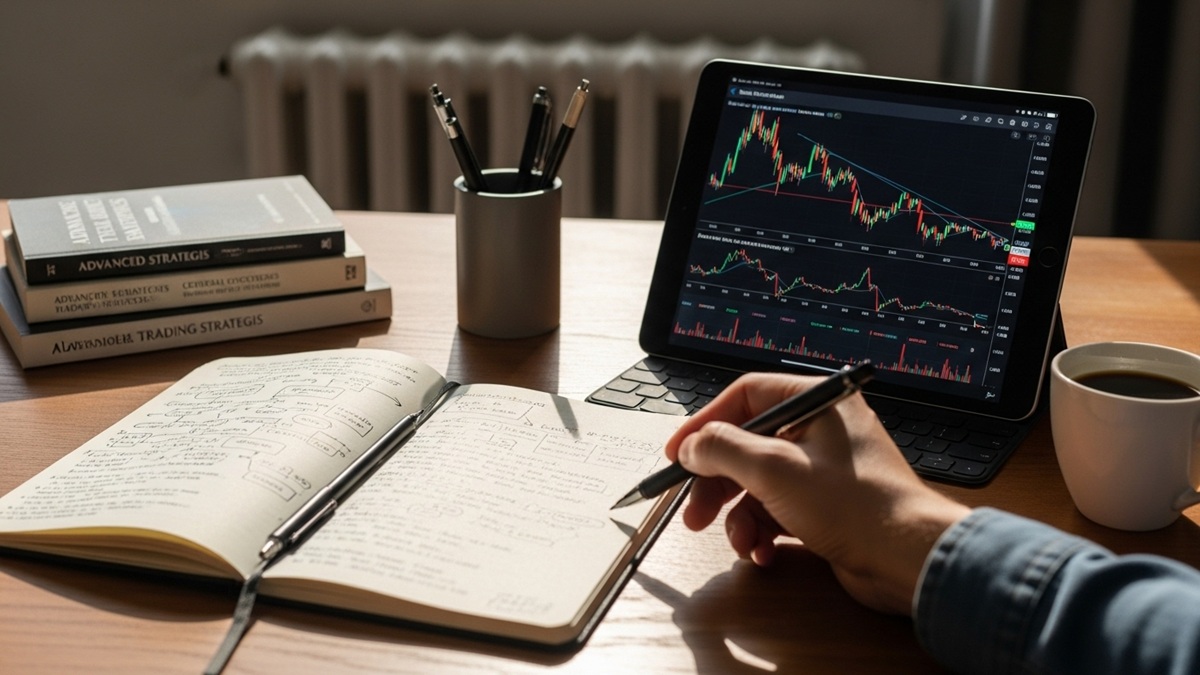 Un investisseur analysant un graphique de marché crypto en baisse (bear market) pour comprendre le cycle.