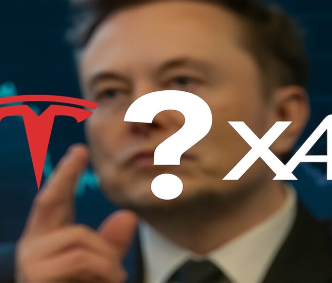 Les logos de Tesla et xAI, illustrant le vote des actionnaires (nov 2025) sur un investissement et le conflit d'intérêts d'Elon Musk.