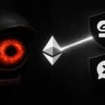 Une photo conceptuelle montrant un don d'Ethereum (Vitalik Buterin) protégeant Session et SimpleX d'un œil de surveillance, symbolisant la lutte contre "Chat Control" en novembre 2025.