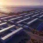 Ferme de minage industrielle de Bitcoin dans le désert, illustrant la maturité et l'institutionnalisation du réseau post-halving.