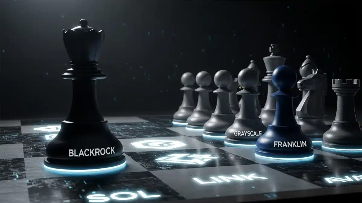 Une illustration pour montrer le jeu d'échec des ETF crypto de blackrok face aux tendances