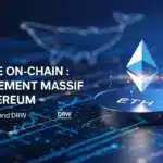 Illustration numérique futuriste affichant le logo Ethereum et une alerte rouge, représentant le transfert de 4 millions de dollars en ETH par le market maker Cumberland DRW vers un wallet crypto sécurisé. 4. Légende (Caption)