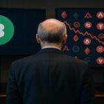 Illustration de Gary Gensler (SEC) distinguant le Bitcoin (vert) des Altcoins (rouge), symbolisant sa vision réglementaire stricte.