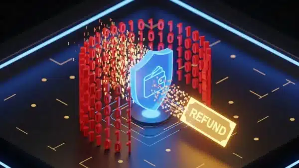 Illustration conceptuelle de la cybersécurité montrant la faille de l'extension Trust Wallet de Noël 2025 et la protection des fonds promise par Changpeng Zhao.