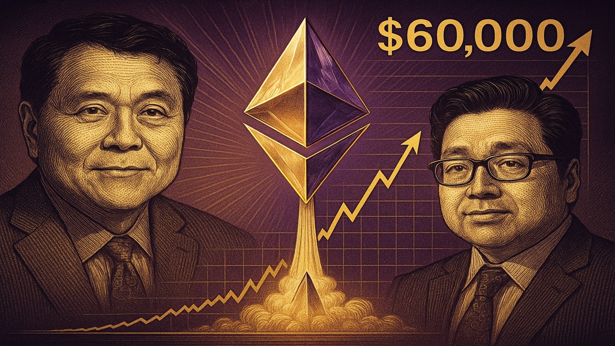 Illustration symbolisant la prédiction commune de Robert Kiyosaki et Tom Lee pour un Ethereum à 60 000 dollars en 2026.