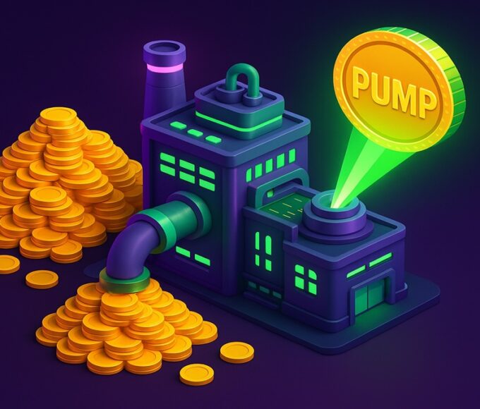 Usine numérique Pump.fun transformant 1 million de dollars de revenus en rachat de tokens PUMP sur la blockchain Solana.