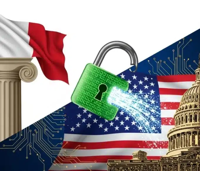 Illustration symbolisant l'ouverture réglementaire crypto en France (AMF) et aux USA (SEC).