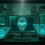 Illustration symbolique du mouvement Cypherpunk utilisant le code pour protéger l'anonymat face à la surveillance des monnaies numériques d'État.