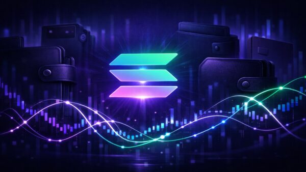 Logo Solana avec des icônes de wallets et un graphique représentant des transferts massifs de 48 millions de dollars vers des DEX